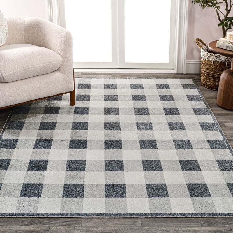 Gingham Gradient Plaid Cottage Machine-Washable Light Area Rug