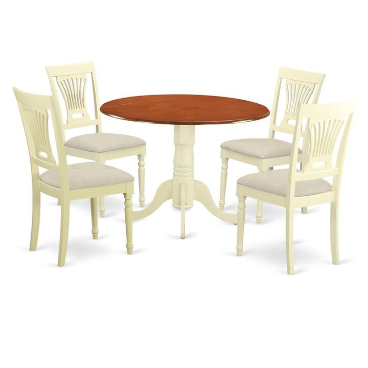 5 PC Kitchen Table set-Dining Table and 4 Wooden Kitchen Chairs in Buttermilk and Cherry