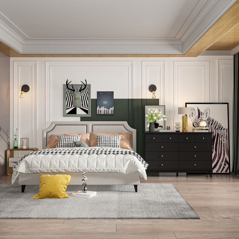 Black 10-Drawers Wood Double Chest of Drawer 55.1 in. W x 15.7 in. D x 35.4 in. H Dresser Organizer