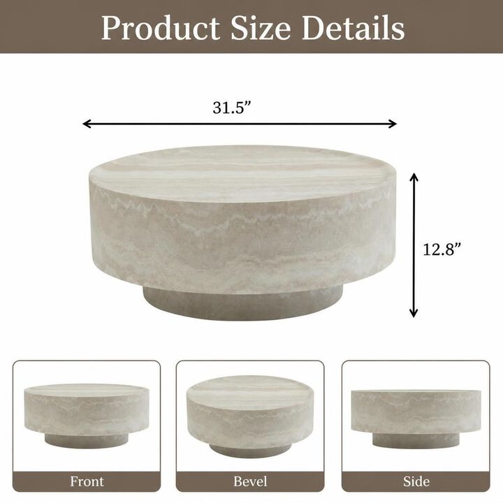 GOODSILO Round 31.5 Inch Mars Vein Marble Effect Drum Coffee Table, Living Room Statement Accent Furniture For Family Gatherings And Cozy Relaxation
