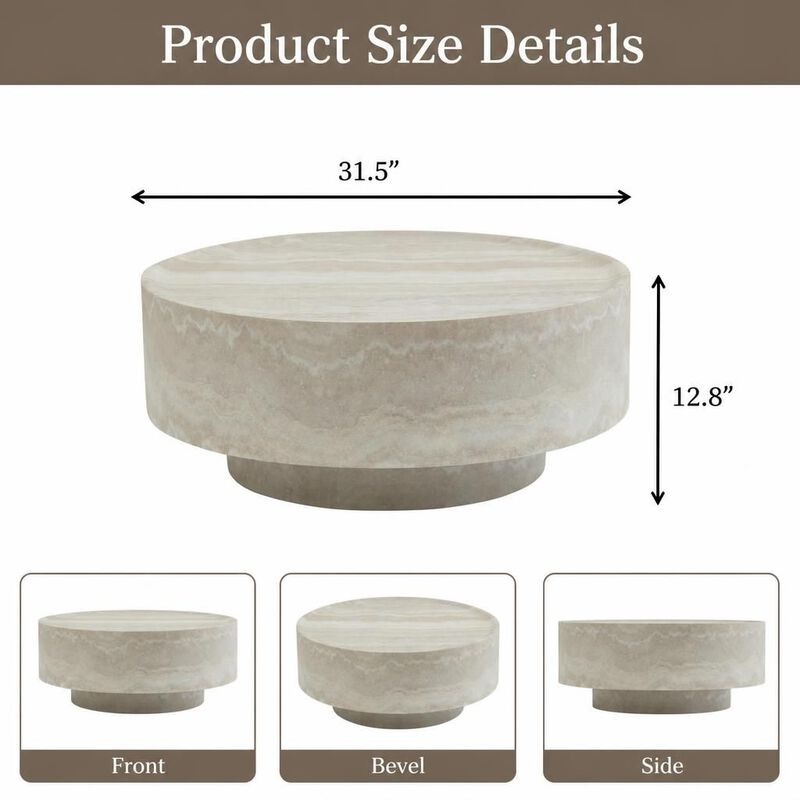 GOODSILO Round 31.5 Inch Mars Vein Marble Effect Drum Coffee Table, Living Room Statement Accent Furniture For Family Gatherings And Cozy Relaxation image number 1
