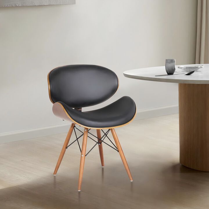 Mid-Century Dining Chair in Walnut Wood and Black Faux Leather
