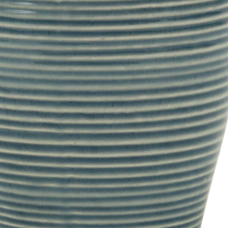 HomeRoots Blue Ceramic 22 Ounce Striped Round Distressed Pot Planter image number 3