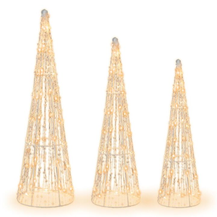 Hivvago Set of 3 Pre-lit Christmas Cone Trees with Star Strings