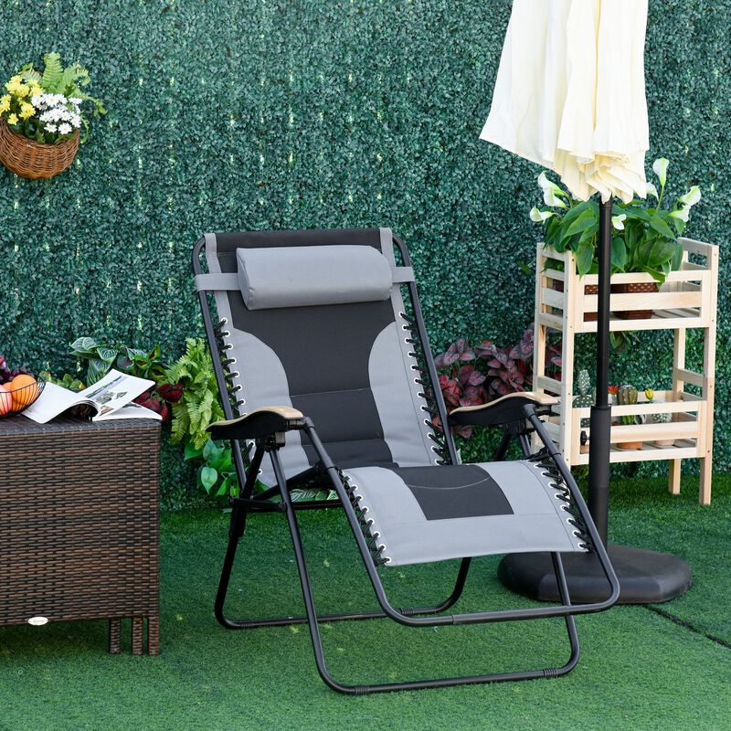 Adjustable Zero Gravity Lounge Chair Folding Patio Recliner with Cup Holder Tray & Headrest  Grey/Black; image number 2