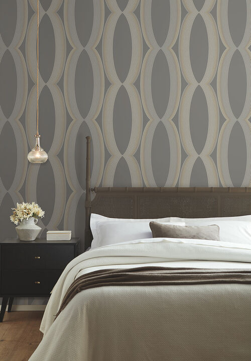 Progression Ogee Charcoal Wallpaper