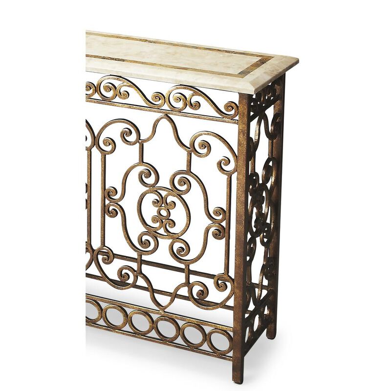 Butler Specialty Company Contessa Iron & Fossil Stone Console Table, Multi-Color