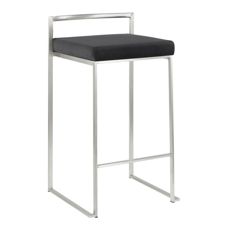 Lumisource Fuji Contemporary Stackable Counter Stool in Stainless Steel with Velvet Cushion - Set of 2