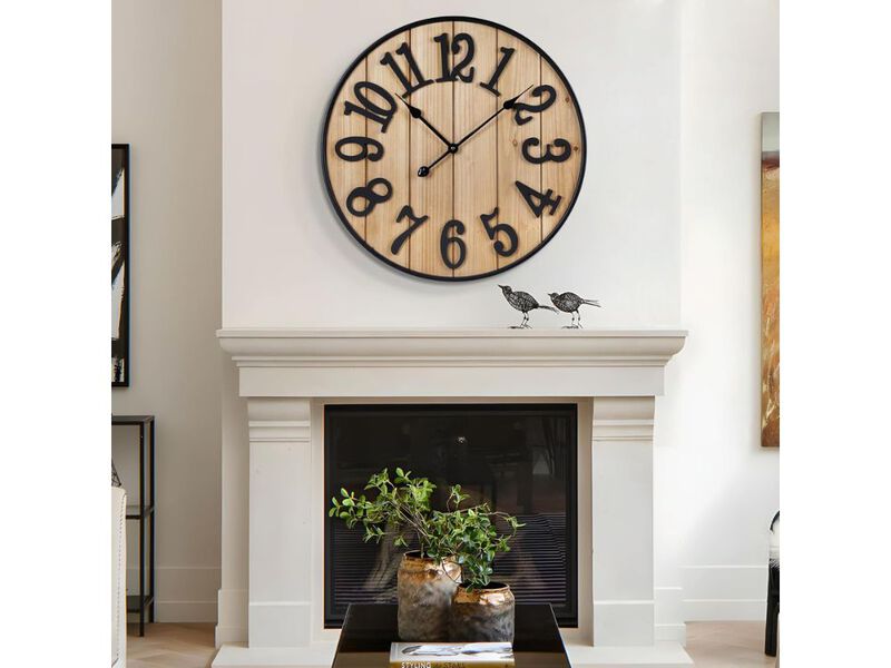 Large 16 Inch Wall Clock Silent Metal Wood Battery Operated Farmhouse Decor image number 1