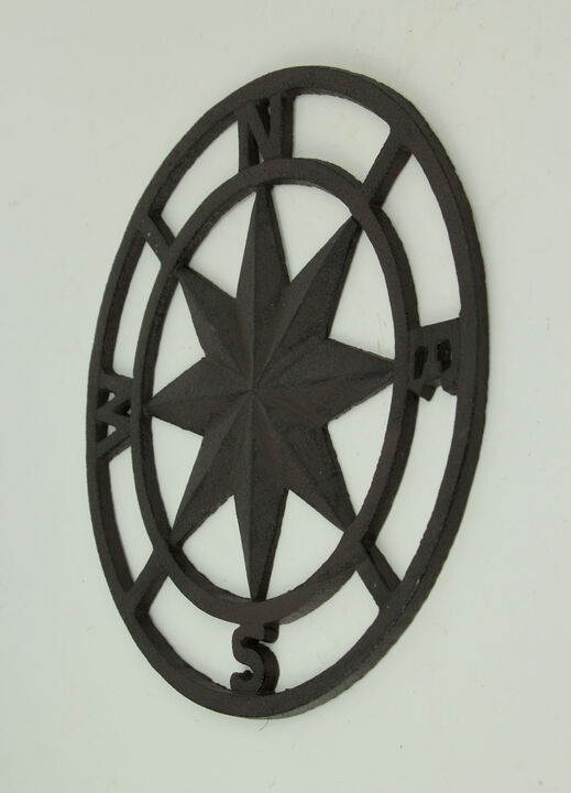 Brown Cast Iron Nautical Compass Rose Indoor/Outdoor Wall Hanging