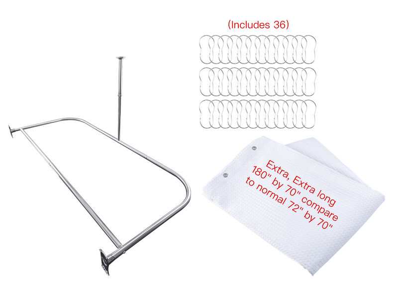 Utopia Alley D-Shaped Shower Rod with Ceiling Support, 28-68" Non-Adjustable Rust-Free Large Space Shower Rod + Shower Curtain 180x70 inch image number 9