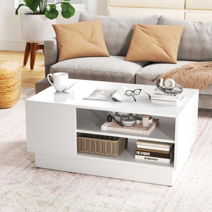 Hivvago Modern Coffee Table with 2-Tier Open Storage Shelves-White
