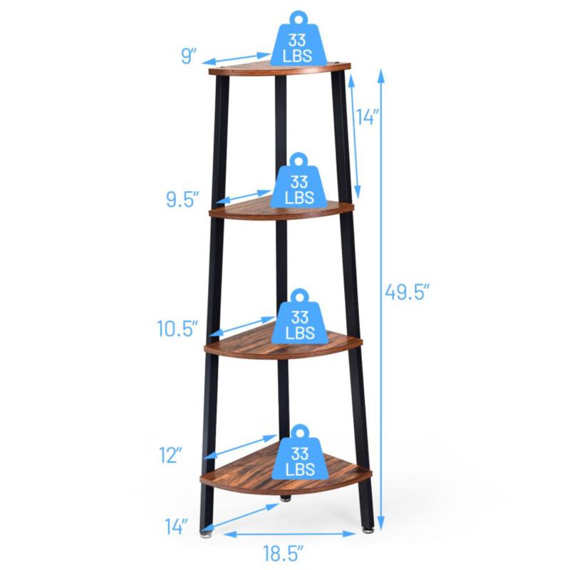 Hivvago 4-Tier Corner Shelf Metal Storage Rack Domestic Bookcase