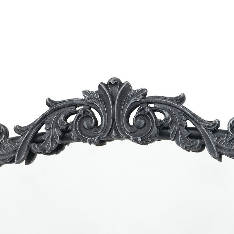 Kea 66 Inch Wall Mirror, Black Curved Metal Frame, Ornate Baroque Design