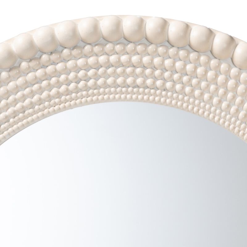 Baxton Studio Grazia Modern Round Beaded framed Accent Mirror in Pearl White