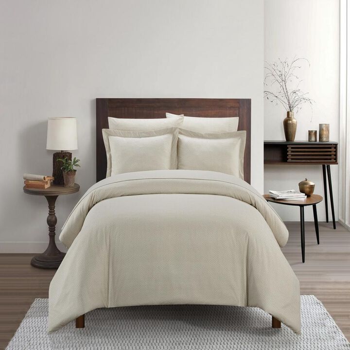 Chic Home Laurel Duvet Cover Set Graphic Herringbone Pattern Print Design Bedding - Pillow Sham Included - 2 Piece - Twin 68x90", Beige