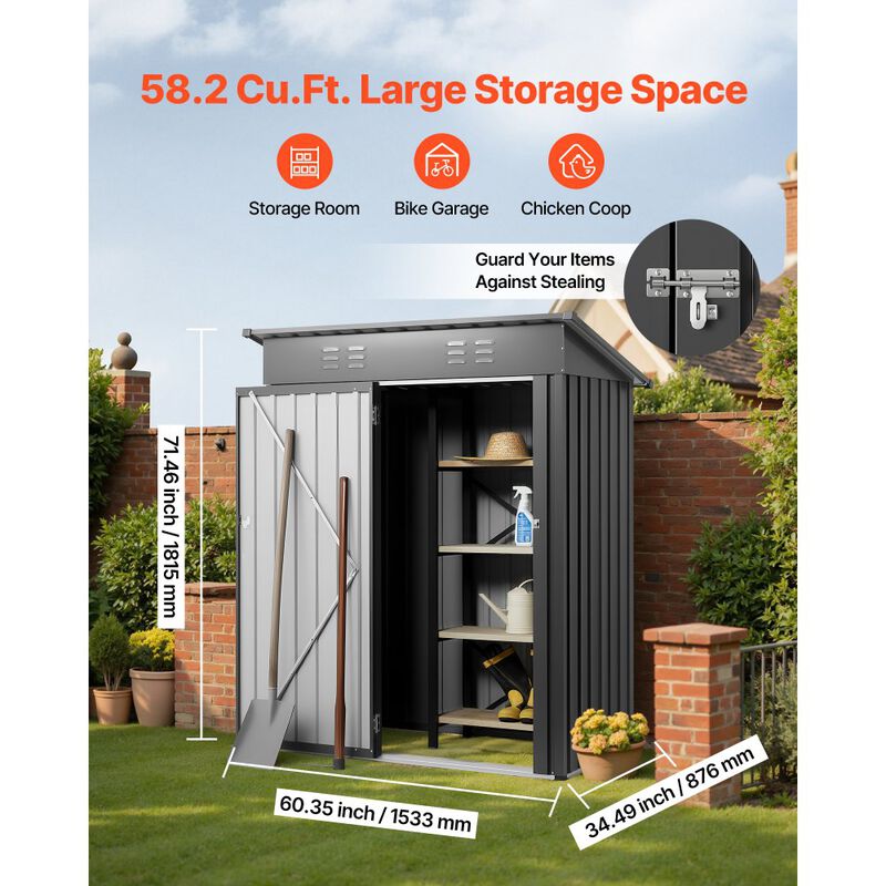 Outdoor Metal Storage Shed with Lockable Door, Sloped Roof for Garden, Patio & Backyard-Black image number 6