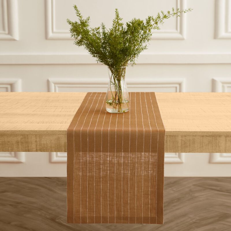 Solino Home Pinstripe 100% Linen Table Runner &ndash; Handcrafted, Machine Washable, Perfect for Holiday and Everyday Dining