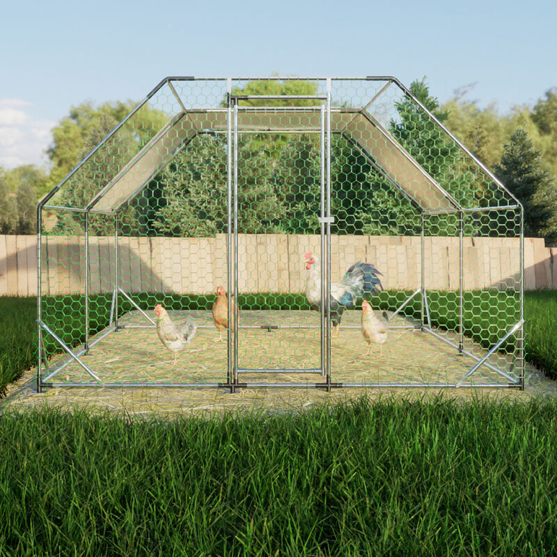 10 ft. x 13 ft. Galvanized Large Metal Walk in Chicken Coop Cage Farm Poultry Run Hutch Hen House image number 2