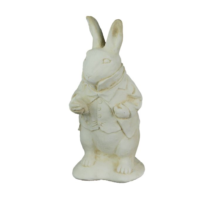 Alice In Wonderland White Rabbit Antiqued White Finish Solid Cement Statue 14 In