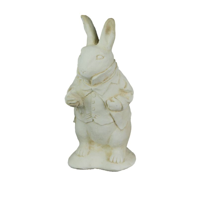 Alice In Wonderland White Rabbit Antiqued White Finish Solid Cement Statue 14 In image number 0