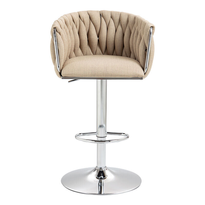 Streamdale 360 Fabric Swivel Counter Stools (Set of 2), Adjustable Height, Woven Back