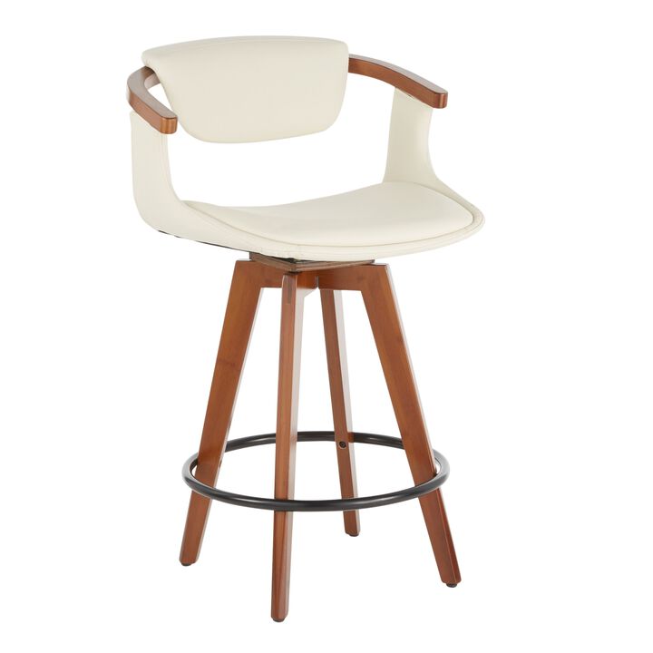 Oracle Mid-Century Modern Counter Stool in Walnut Bamboo and Cream Faux Leather by LumiSource