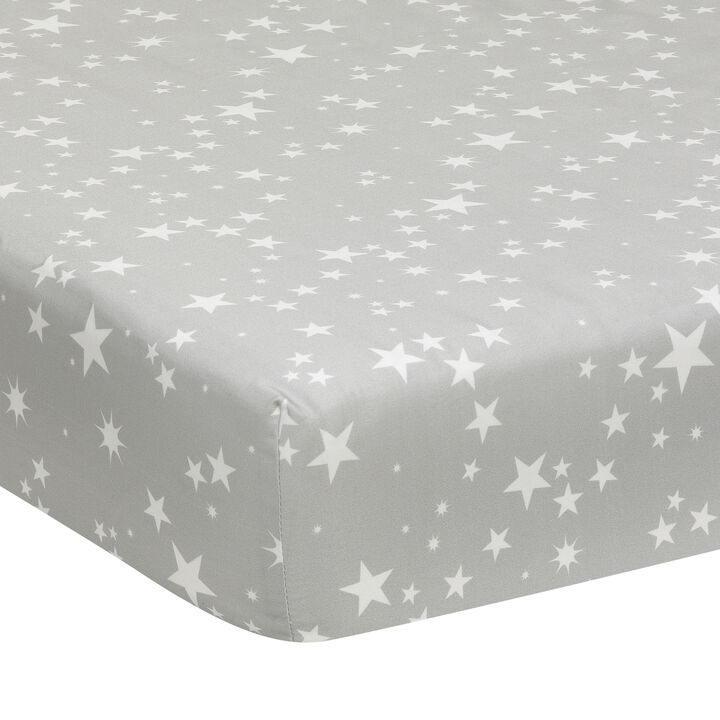 Lambs & Ivy Milky Way Gray/White Stars 100% Cotton Baby Fitted Crib Sheet