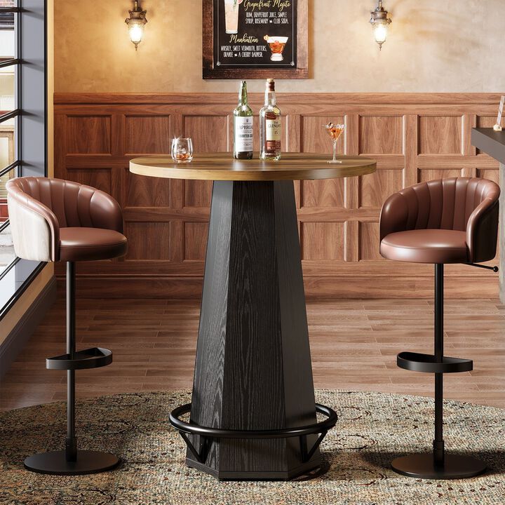 Round Counter Height Bar Table with Metal Footrest for Dining Room