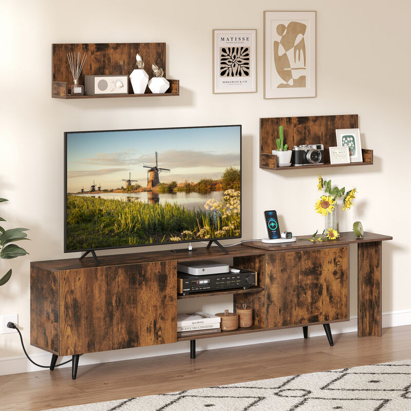 Modern TV Stand with 2 Wall Shelves and Charging Station Outlet image number 1