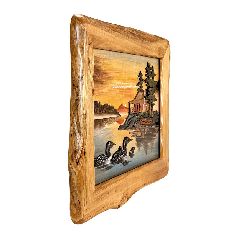 Rustic Loon Family Intarsia Wood Wall Sculpture 25.5x29.5 Cabin D&eacute;cor image number 1