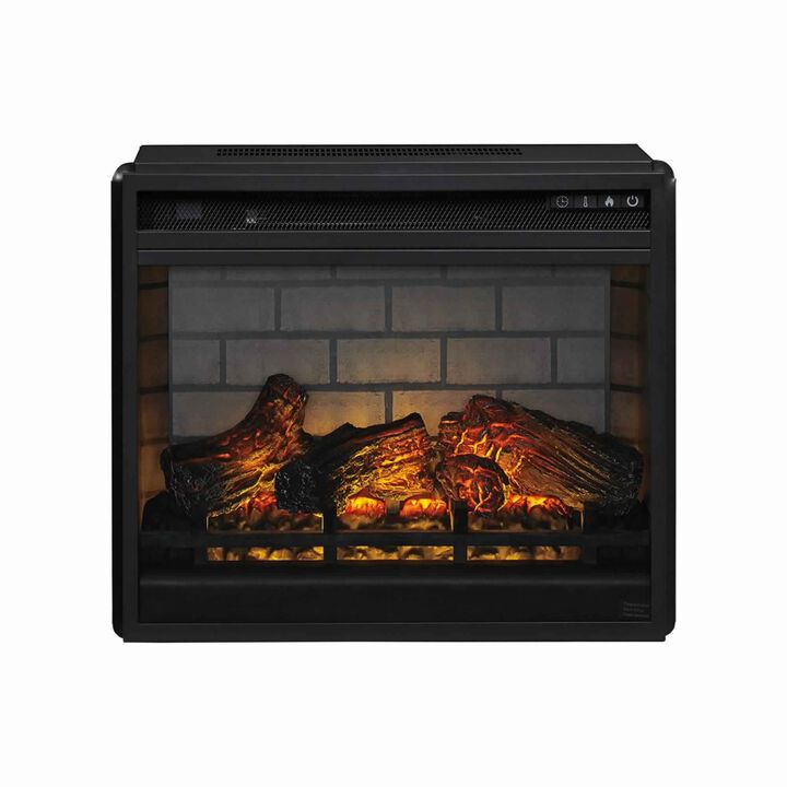 23.75 Inch Metal Fireplace Inset with 7 Level Temperature Setting, Black - Benzara