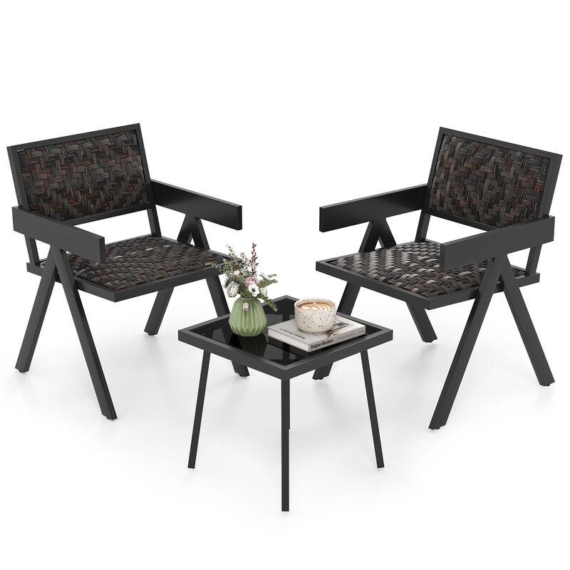3-Piece PE Wicker Outdoor Seating Set with Quick-Dry Cushions for Patio or Balcony