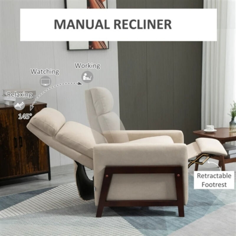 Manual Reclining Sofa Chair &ndash; Modern Upholstered Lounger with Padded Armrests and Foot Extension