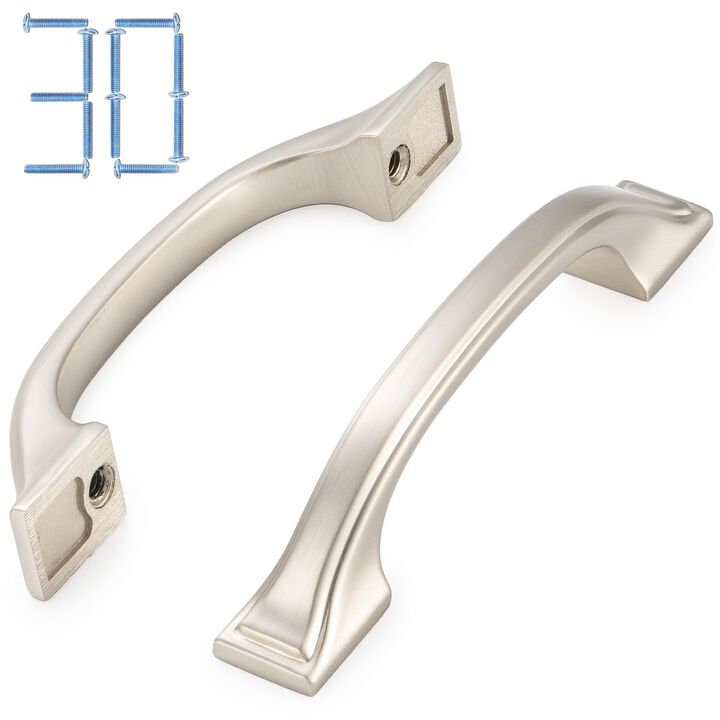 KOOFIZO 30-Pack Square Foot Craftsman Cabinet Bow Pull - Brushed Nickel Furniture Handle, 3 Inch/76mm Screw Spacing for Kitchen