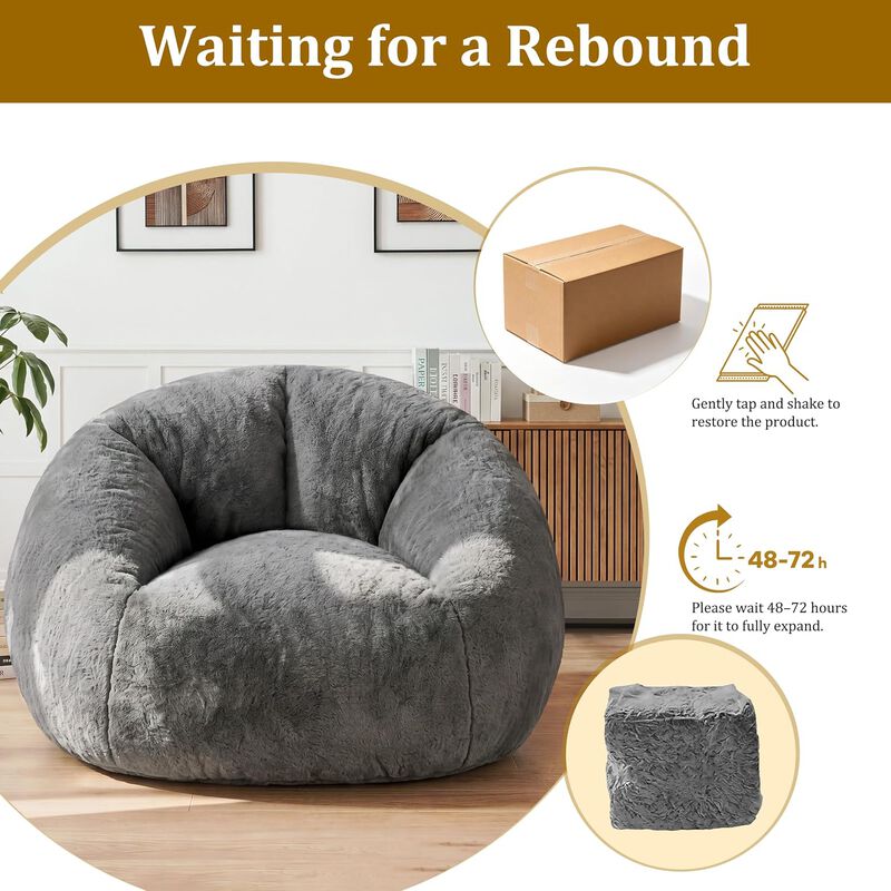 Vipbear Faux Fur Bean Bag Chair, Large Stuffed Bean Bag Sofa with Filler for Living Room, Bedroom image number 6