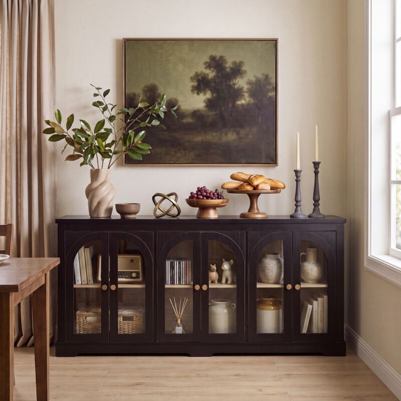 Fulbes  Farmhouse Arched Glass Door Sideboard Cabinet image number 1