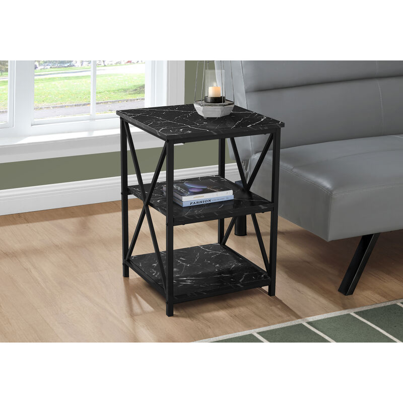 Monarch Specialties I 3595 Accent Table, Side, End, Nightstand, Lamp, Living Room, Bedroom, Metal, Laminate, Black Marble Look, Contemporary, Modern