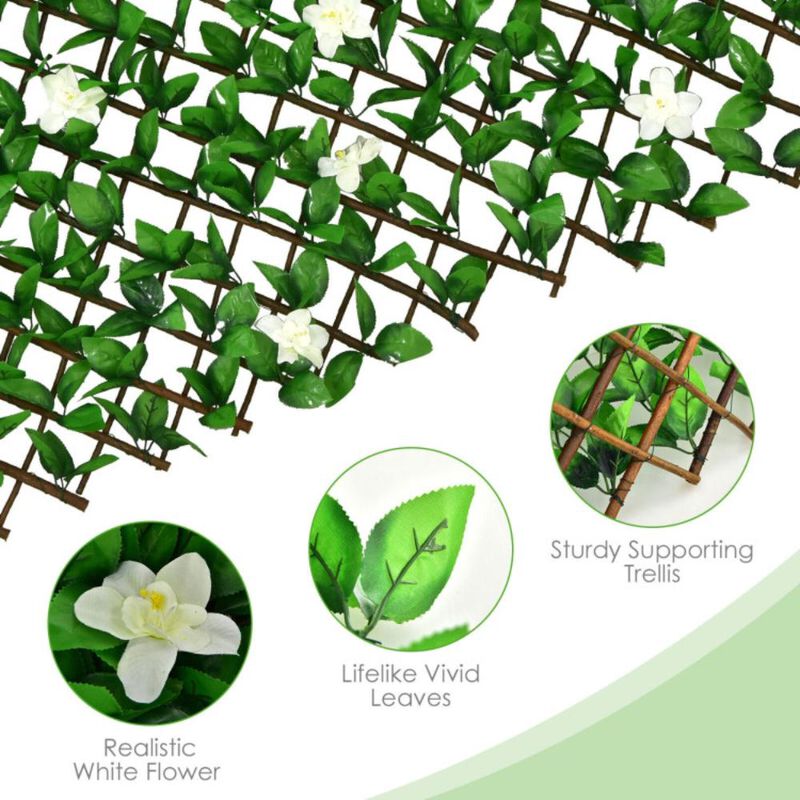 Hivvago 4 Pieces Expandable Faux Ivy Privacy Screen Fence Panel Pack with Flower