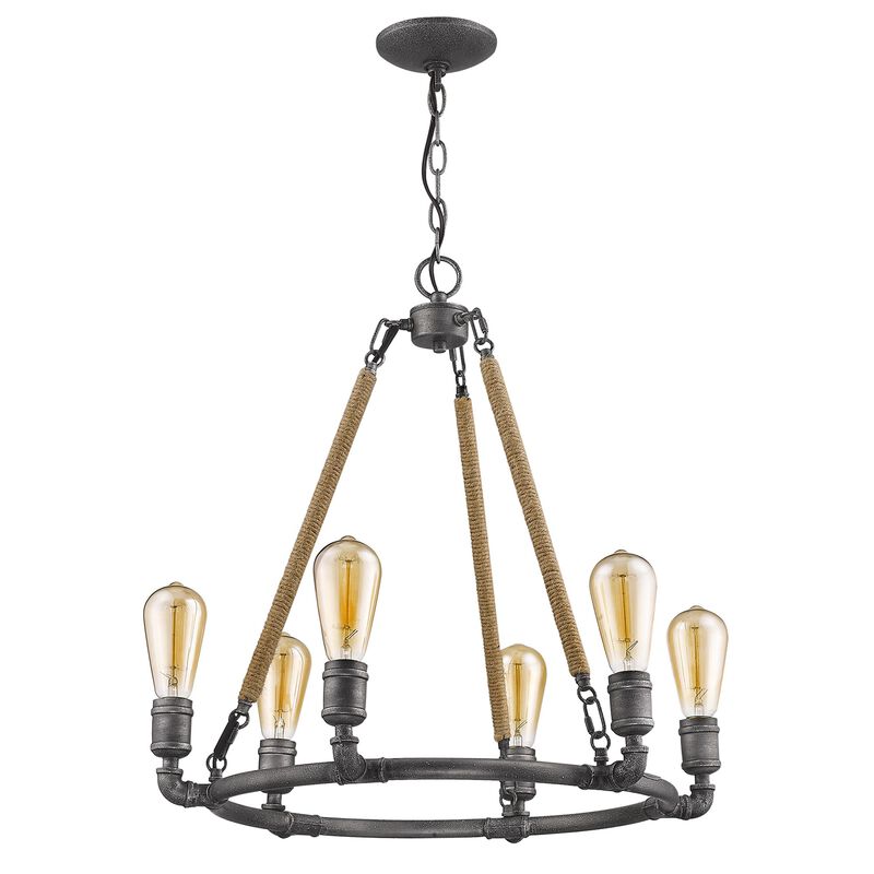 Hivvago Brown and Black Candle Style Six Light Metal Dimmable Chandelier