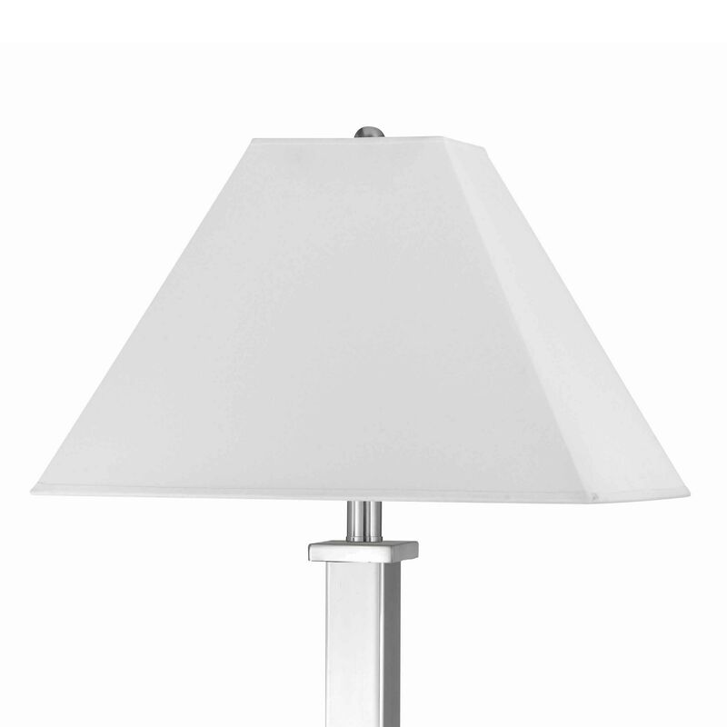 Trapezoid Shade Table Lamp with Metal Base and 2 USB Ports,White and Chrome-Benzara image number 2
