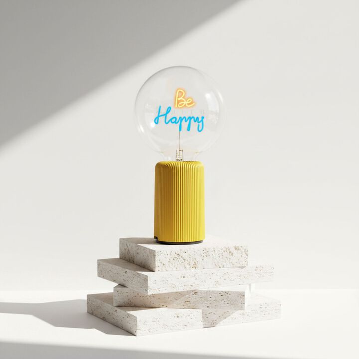 Bulb BE HAPPY Amber/ Blue with Base Table Lamp PORTABLE Pop