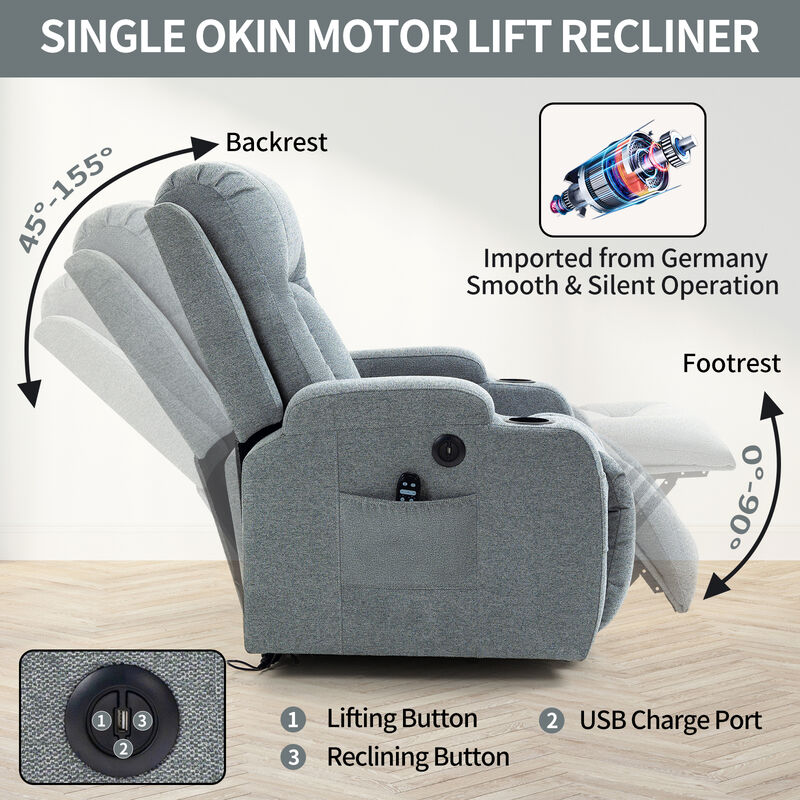 Power Lift Recliner Chair With Massage and Lumbar Heating