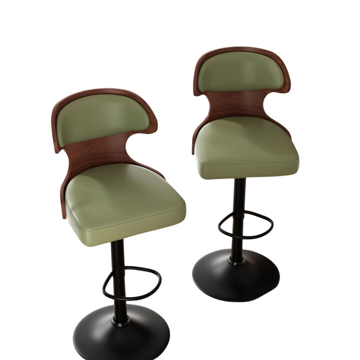 Ergonomic Modern Dual Color Steady PU Leather Bar Stool Swivel Height Adjustable Large Seat Hotel Outdoor Kitchen Counter Chair