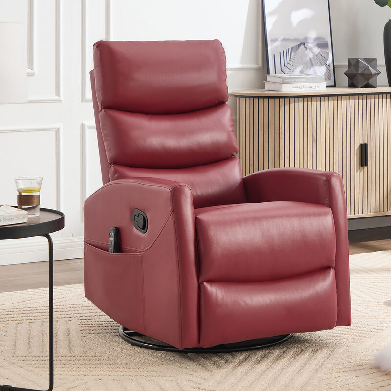 Faux Leather Manual Recliner Chair Swivel Rocker Recliner with Heat & Massage image number 1