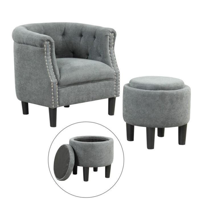 Hivvago Modern Accent Chair with Ottoman Armchair Barrel Sofa Chair and Footrest-Grey