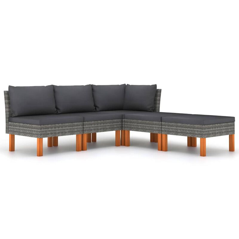Casey 5pc Outdoor Modular Lounge Sofa Set, Gray Rattan, Brown Wood - Benzara