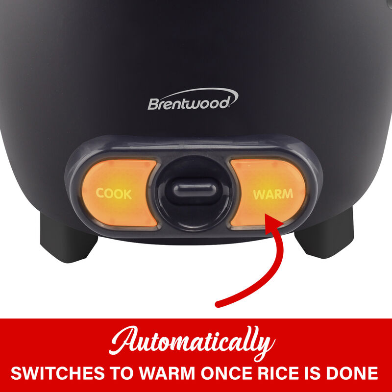 Brentwood 3 Cup Uncooked/6 Cup Cooked Non Stick Rice Cooker in Black image number 3