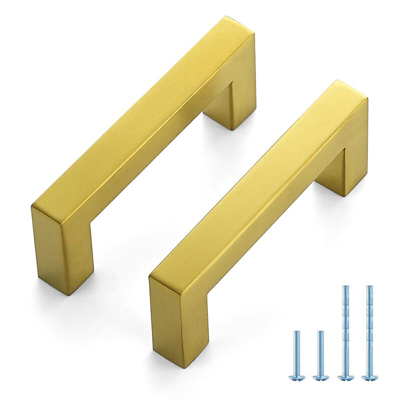 JOY DECOR 20 Pack Cabinet Handles, Gold Cabinet Pulls, 3 Inch Kitchen Handles Square Drawer Pulls Stainless Steel Drawer Hardwar