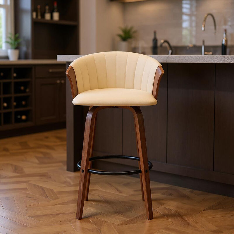 HomeRoots Faux Leather Cafe-Style Counter Stool with Armrests and Wood Base image number 1